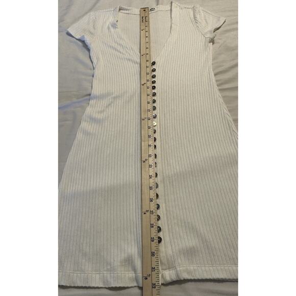 Reformation Jeans White Ribbed Ryder Button Front Mother Of Pearl Shirt Dress S - Picture 11 of 13